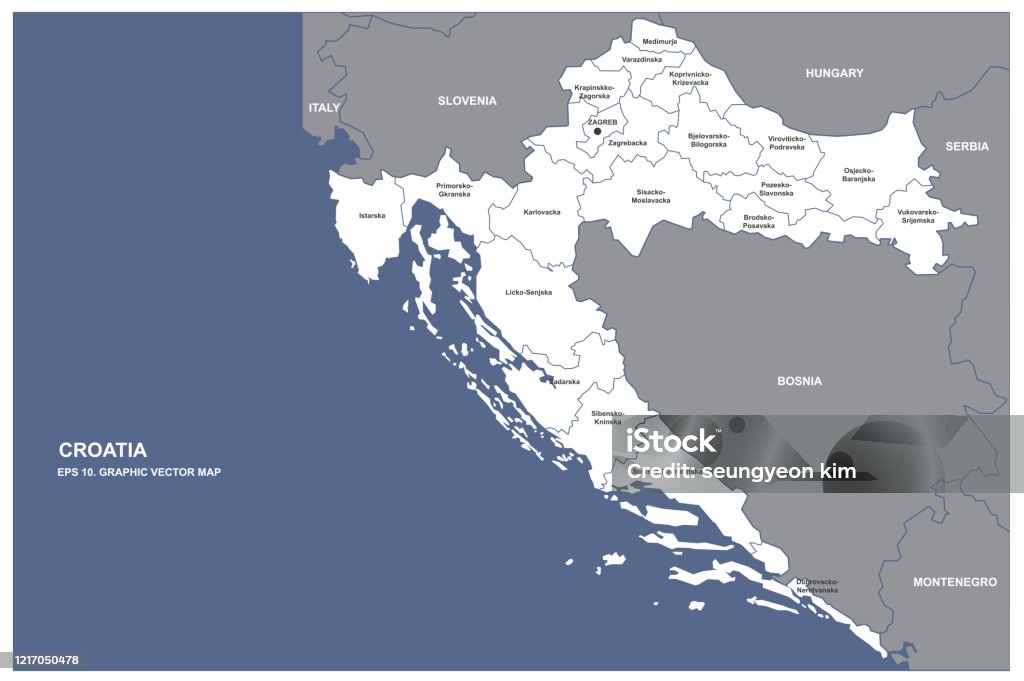 Kuvapankin kuvitus otsikolla Kroatian Kartta Vektori Kartta Kroatia  Euroopassa – Lataa kuva nyt - Adrianmeri, Asuinalue, Bosnia Ja Hertsegovina  - iStock