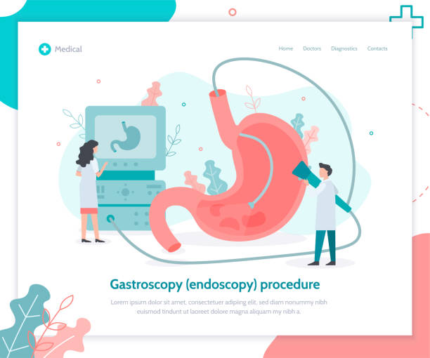 gastroskopie medizinische landing page - endoskop stock-grafiken, -clipart, -cartoons und -symbole