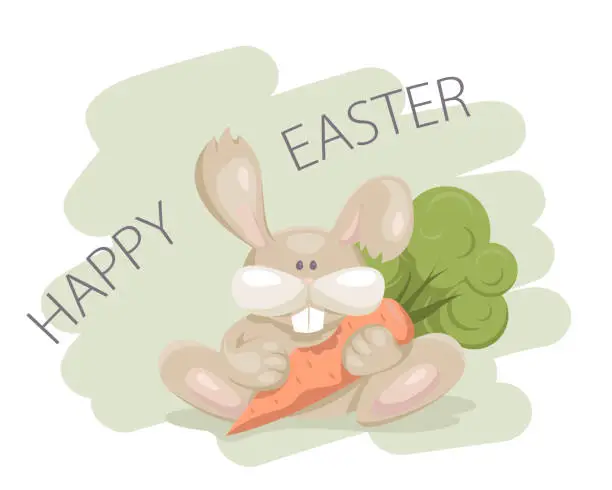 Vector illustration of Happy Easter greeting card with a bunny. Vector illustration.