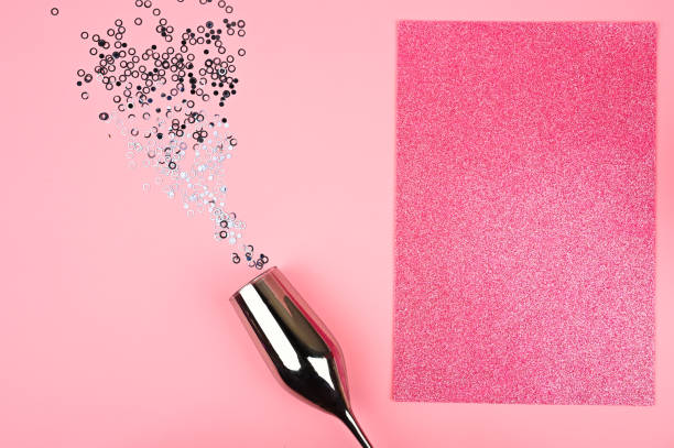 istock Mockup with festive accessories over pink background for your web banner. Festive, alcohol concept 1217059175