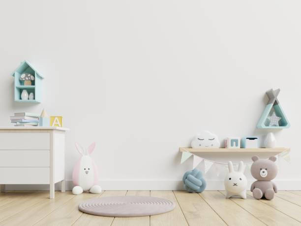 istock Mockup wall in the children's room on wall white colors background. 1217059227