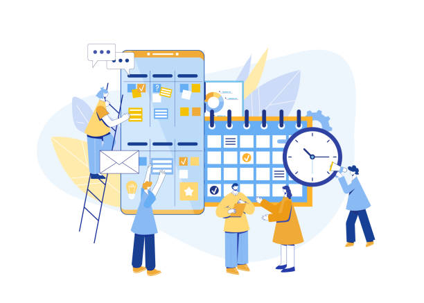 Art & Illustration Agile project management process. Communication, teamwork, mobile app. Employees consult, plan the workflow and communicate. Kanban board. Scrum master. Agile methodology. agile workflow stock illustrations