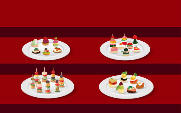 Web canape in the pate on the table restaurant food canapes appetizers stock illustrations