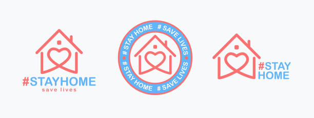 ilustrações, clipart, desenhos animados e ícones de fique em casa, salve vidas. frase de hashtag isolada com ícone de casa em forma de coração no fundo branco. logotipo ou design de emblema para pôster, banner da web ou mídias sociais. - house numbering