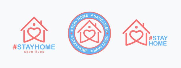 Stay Home, save lives set. Isolated hashtag phrase with heart shaped house icon on white background. Logo or emblem design for poster, web banner or social media. Stay Home, save lives set. Isolated hashtag phrase with heart shaped house icon on white background. Logo or emblem design for poster, web banner or social media. Quarantine coronavirus. Vector stay at home saying stock illustrations