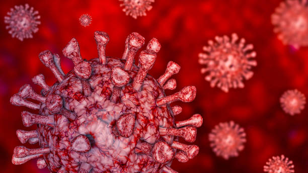 istock 3D render nCov-Coronavirus cell outbreak and coronaviruses influenza red background concept dangerous flu shot pandemic medical health risk with disease. stock photo 1217077020