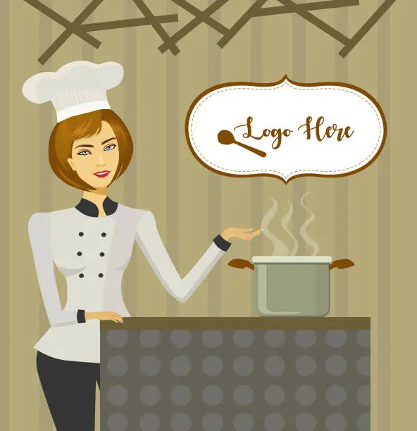 Vector illustration of Professional Chef preparing food in the kitchen.