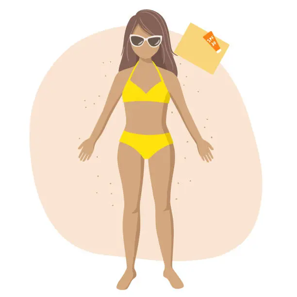 Vector illustration of A girl is sunbathing on the beach.