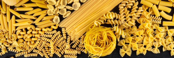 istock Pasta variety, a panoramic flat lay texture of many different pasta sorts, top shot 1217086278