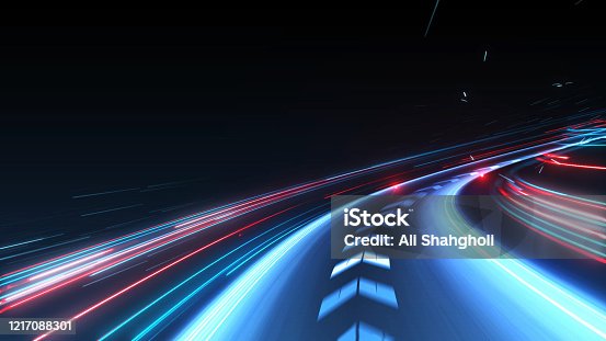 istock High speed abstract track of motion light for background 1217088301