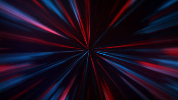 viga de luz, azul y rojo túnel de partículas de fondo - zoom blur fotografías e imágenes de stock