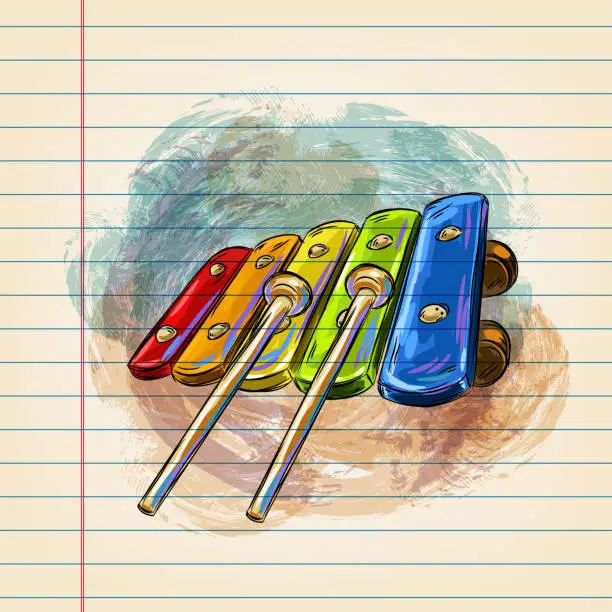 Vector illustration of Xylophone Drawing on Ruled Paper