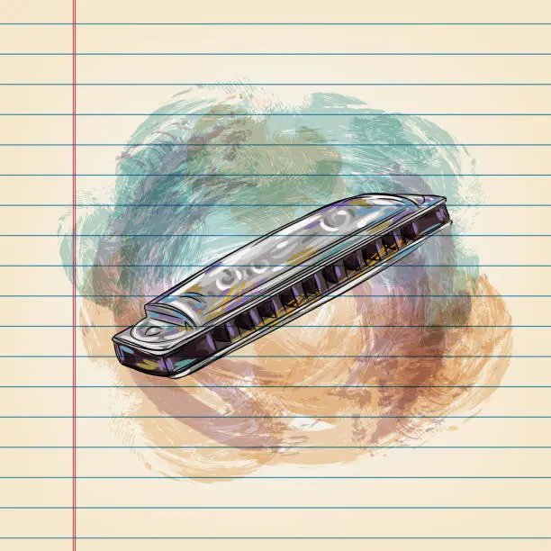 Vector illustration of Harmonica Drawing on Ruled Paper
