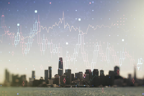 istock Multi exposure of virtual creative financial chart hologram on San Francisco skyscrapers background, research and analytics concept 1217094755