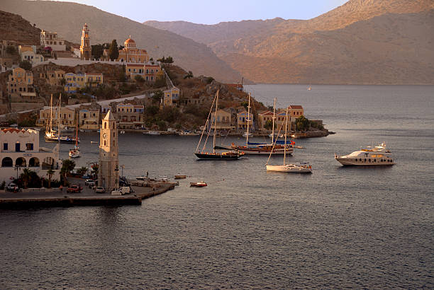 istock Sunset on Symi harbor, Greek Island 121709555