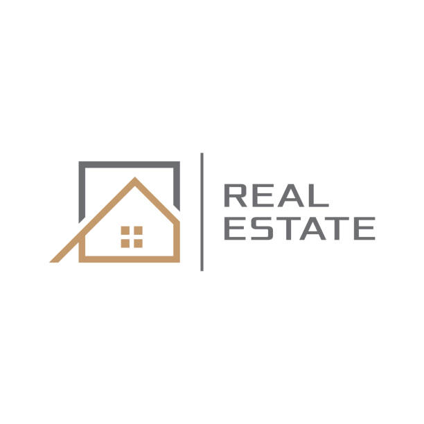 Geometric logo related to property, Real Estate Agent or construction Line shape composing roof top real estate logos stock illustrations