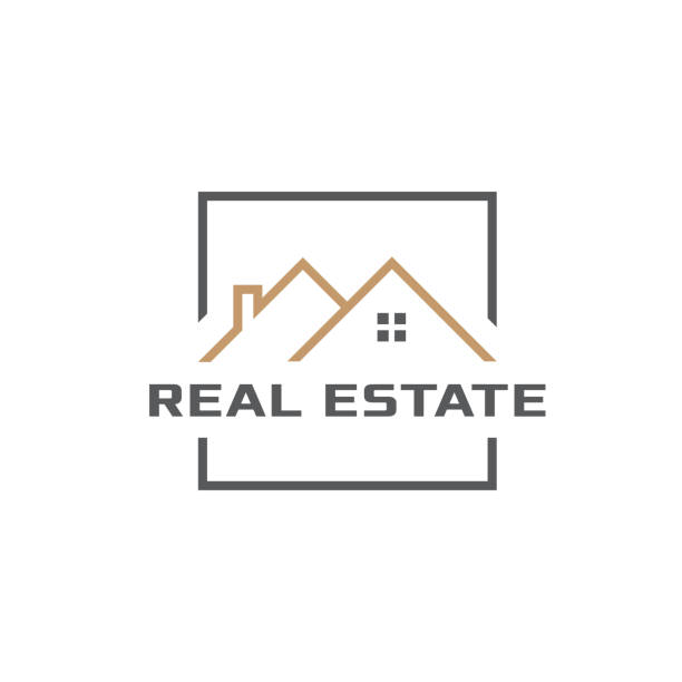 Geometric logo related to property, Real Estate Agent or construction Line shape composing roof top real estate logos stock illustrations