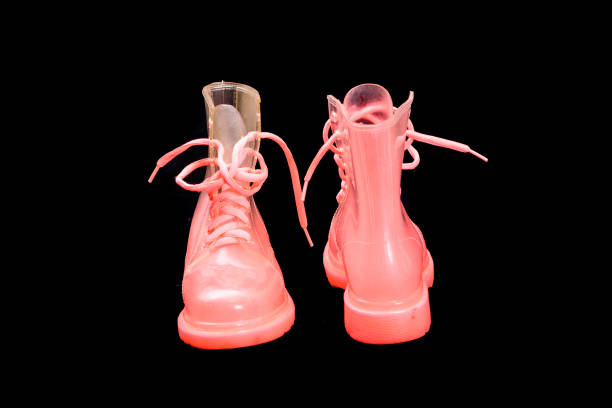 istock Translucent pink girl waterproof platic boots 1217100452