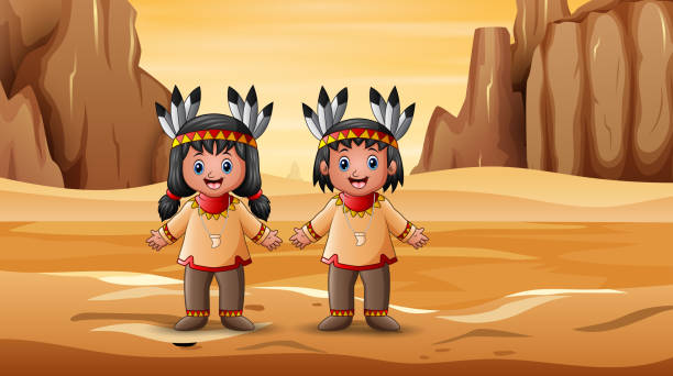 ilustraciones, imágenes clip art, dibujos animados e iconos de stock de una pareja india en el desierto - 11681