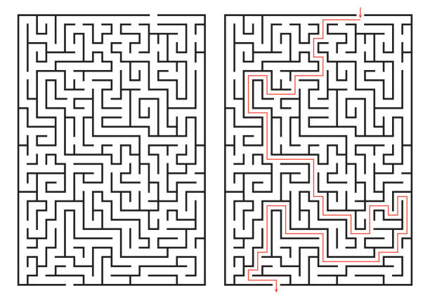 Labyrinth game. Maze or puzzle design. Find the way and right solution for exit. Vector illustration. Labyrinth game. Maze or puzzle design. Find the way and right solution for exit. Vector illustration. best riddles with answers stock illustrations