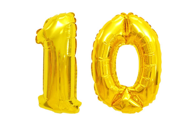 istock Golden Foil Balloon numbers in White Background 1217103203