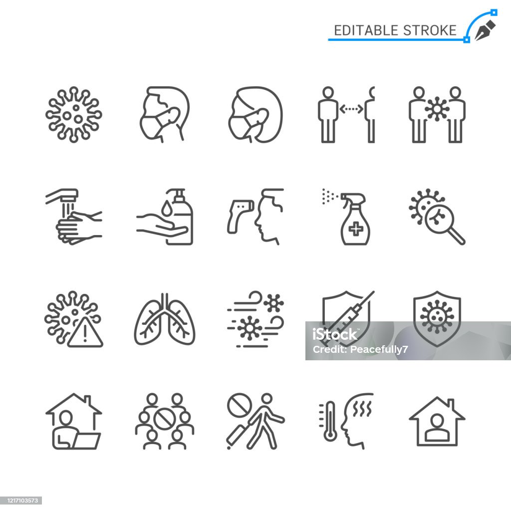Cold and flu prevention line icons. Editable stroke. Pixel perfect. Icon stock vector