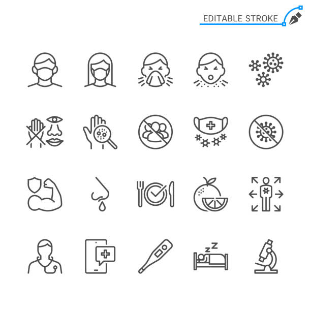 Cold and flu prevention line icons. Editable stroke. Pixel perfect. Cold and flu prevention line icons. Editable stroke. Pixel perfect. sleeping icons stock illustrations