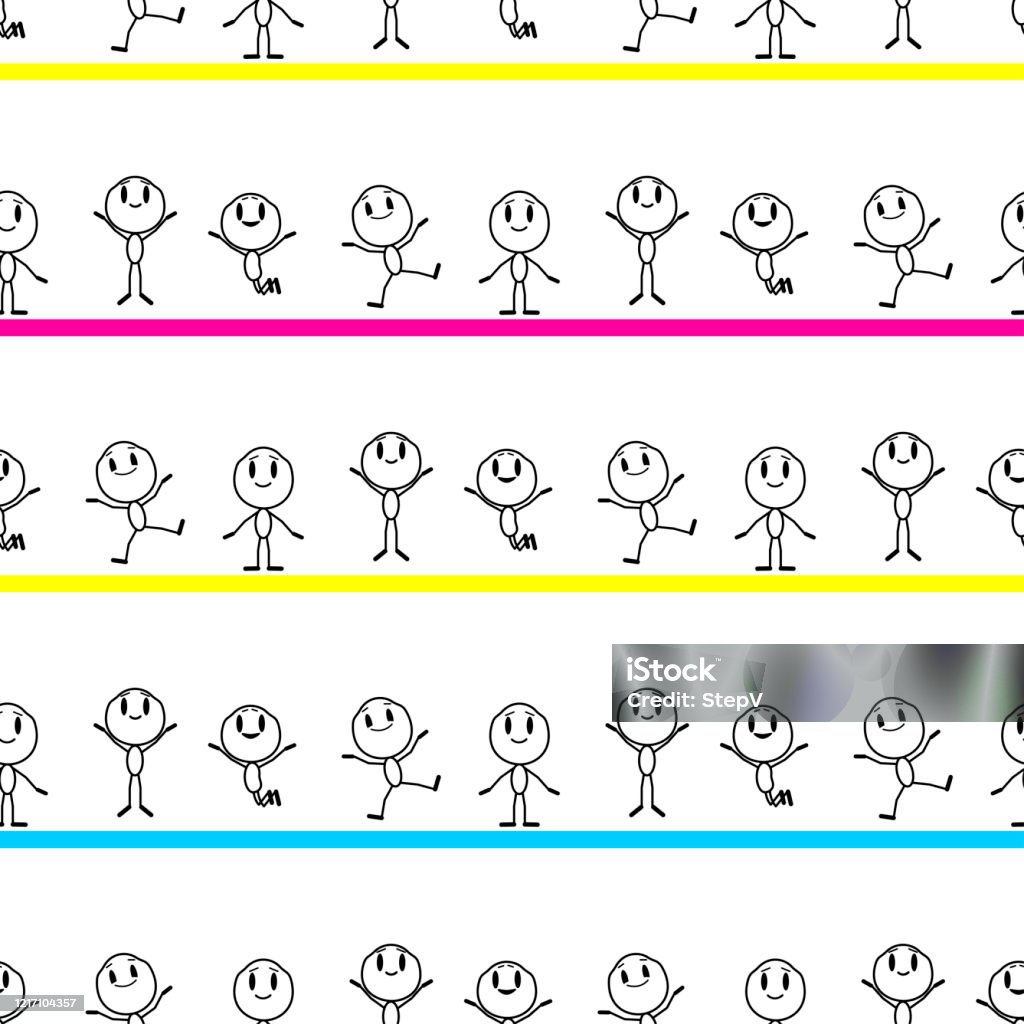 Joyful Line Patterns Seamless Pattern With Joyful Little Men Cartoon Characters Jumping With ...