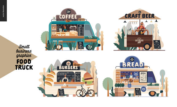 food trucks - kleinunternehmen grafiken - handmade umbrella stock-grafiken, -clipart, -cartoons und -symbole