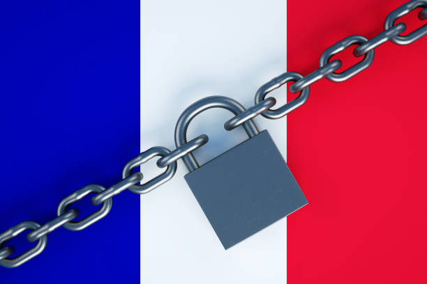 istock Padlock and Chain on French Flag 1217108174