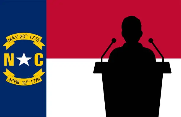 Vector illustration of North Carolina USA Flag Background Man Speaks. Business Man Presentation Conference Concept.