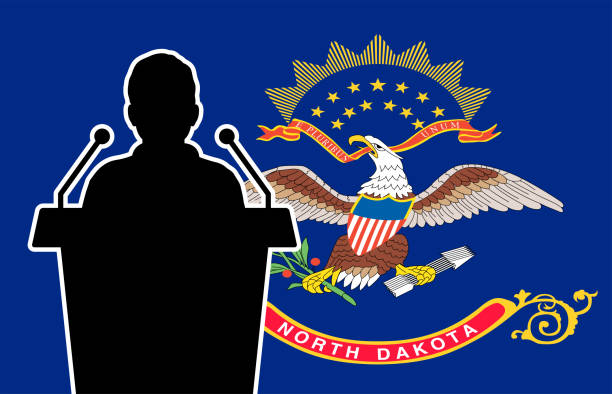 istock North Dakota USA Flag Background Man Speaks. Business Man Presentation Conference Concept. 1217109018