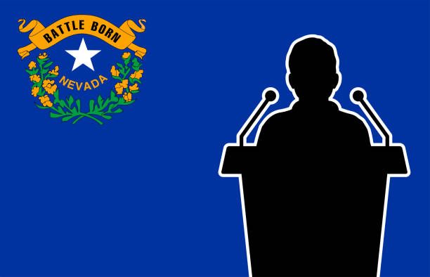 istock Nevada USA Flag Background Man Speaks. Business Man Presentation Conference Concept. 1217109134