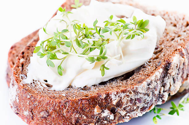 Piece of Bread with fresh Curd stock photo