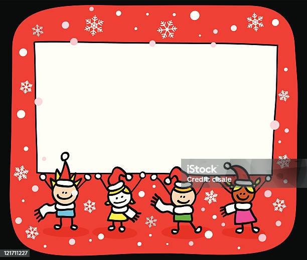 Santa Kids With Banner Stock Illustration - Download Image Now - Banner - Sign, Blank, Caricature