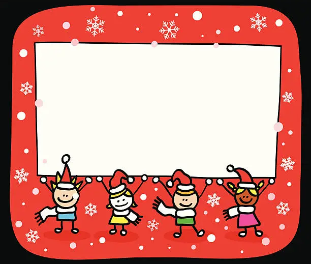 Vector illustration of Santa kids with banner