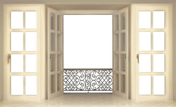 istock French window with a balcony with patterned lattice on a white background- 3d rendering 1217112961
