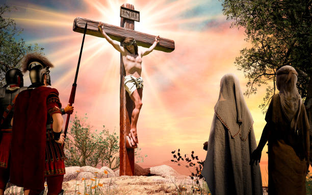 Jesus Christ on the Cross Crucifixion Jesus Christ on the wooden cross, INRI, crucifixion, 3d render illustration the passion of jesus stock pictures, royalty-free photos & images