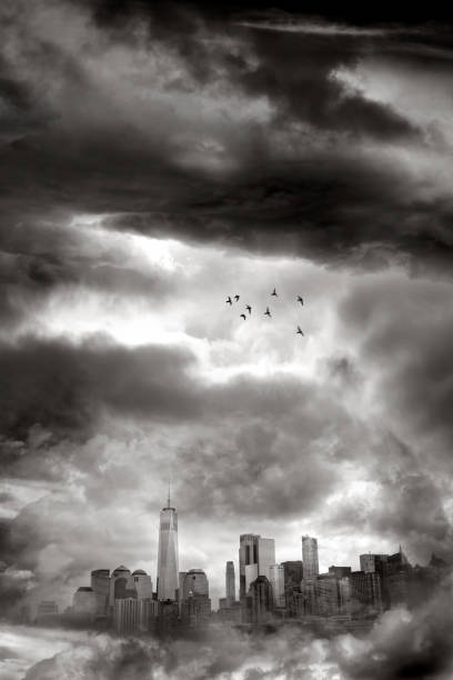 istock Spooky Manhattan skyline buildings in storm clouds 1217116317