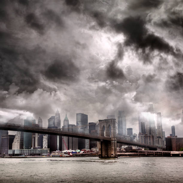 istock Spooky Manhattan skyline buildings in storm clouds 1217116517