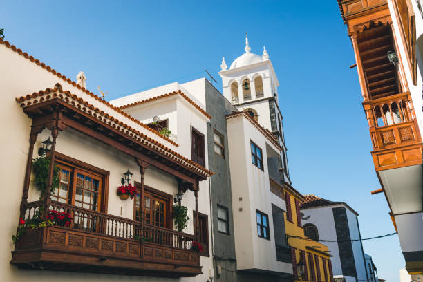 A traditional Spanish town, wooden balconies. Garachico town, famous Tenerife town.