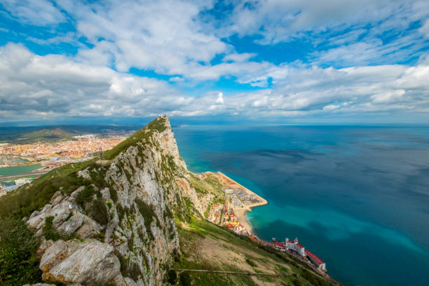 Gibraltar - View From Observation Deck A view looking along the ridge of the Rock. gibraltar photos stock pictures, royalty-free photos & images