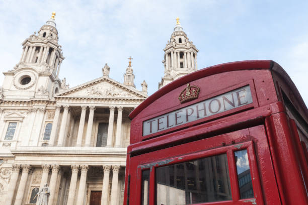 London, United Kingdom - April 25, 2019: Red telephone box K6, the most common model of London city