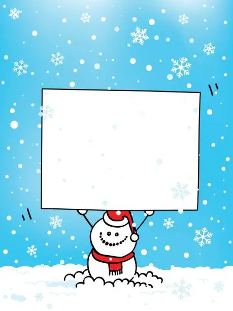 Vector illustration of snowman with banner