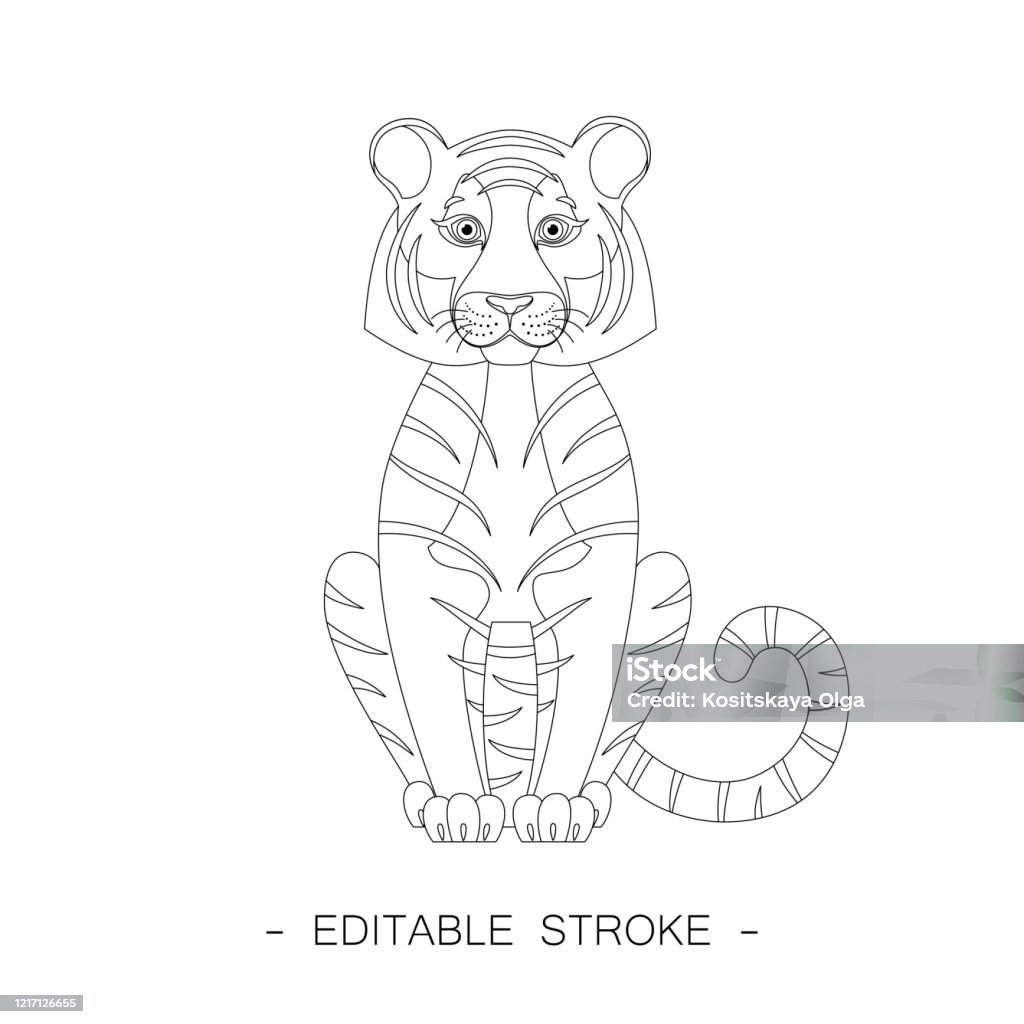 Isolated Black Outline Cartoon Sitting Tiger On White Background Curve Lines Page Of Coloring Book Editable Stroke Stock Illustration - Download Image Now - iStock Isolated Black Outline Cartoon Sitting Tiger On White Background Curve Lines Page Of Coloring Book Editable Stroke Stock Illustration - Download Image Now - iStock