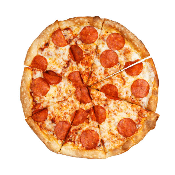 istock Closeup pizza with pepperoni. Top view. Isolated on white. 1217127247