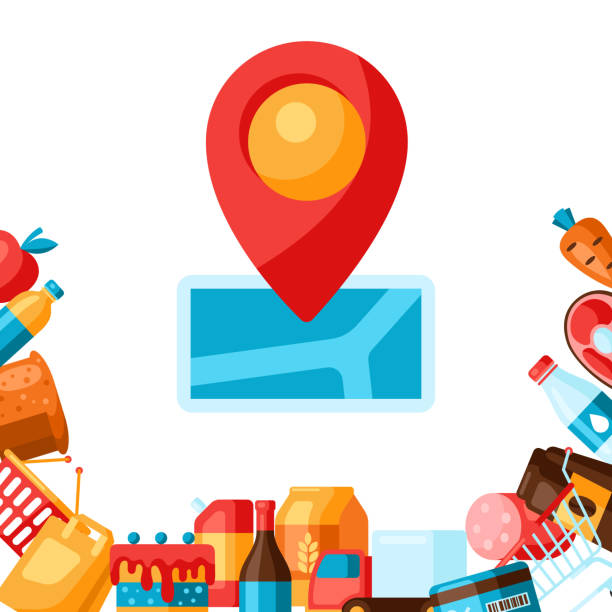 istock Illustration of supermarket map mark with food. 1217129995