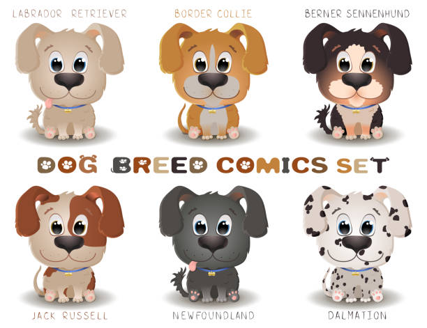 ilustrações de stock, clip art, desenhos animados e ícones de vector set with cute dogs breeds in cartoon style. game ui flat. little puppys in different colors. - terrier jack russell