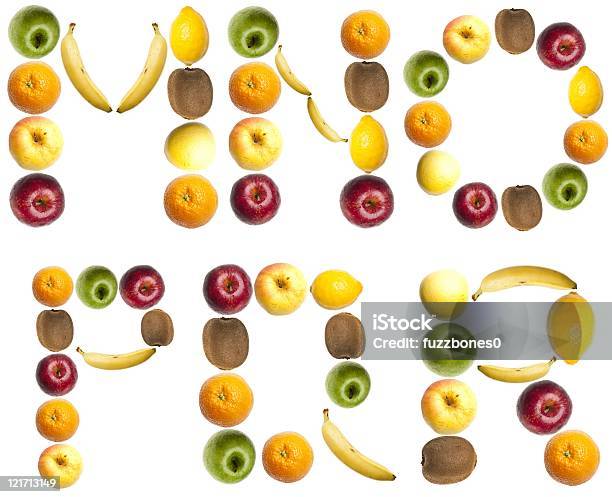 Letras Hecho De Frutas Foto de stock y más banco de imágenes de Alimento - Alimento, Colección, Color - Tipo de imagen