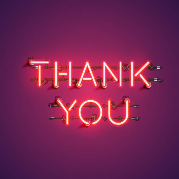 ilustrações de stock, clip art, desenhos animados e ícones de neon realistic words 'thank you' for advertising, vector illustration - sinal de neon